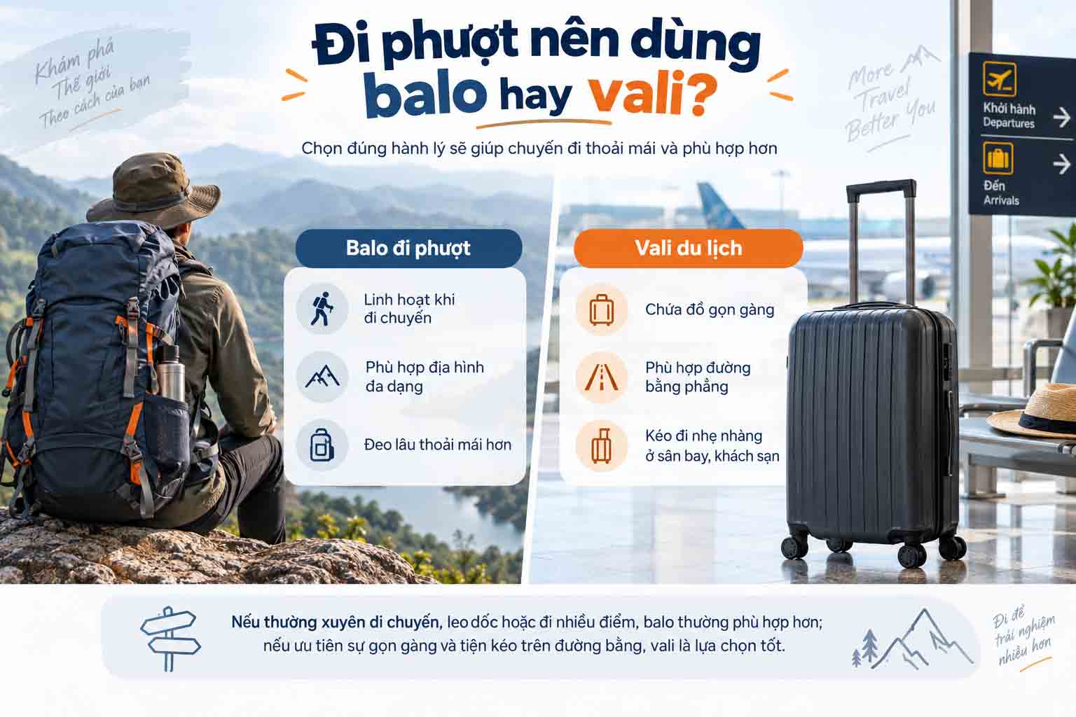 Balo Đi Phượt Nên Chọn Loại Nào? 7 Tiêu Chí Quan Trọng 7 Đi phượt nên dùng balo hay vali