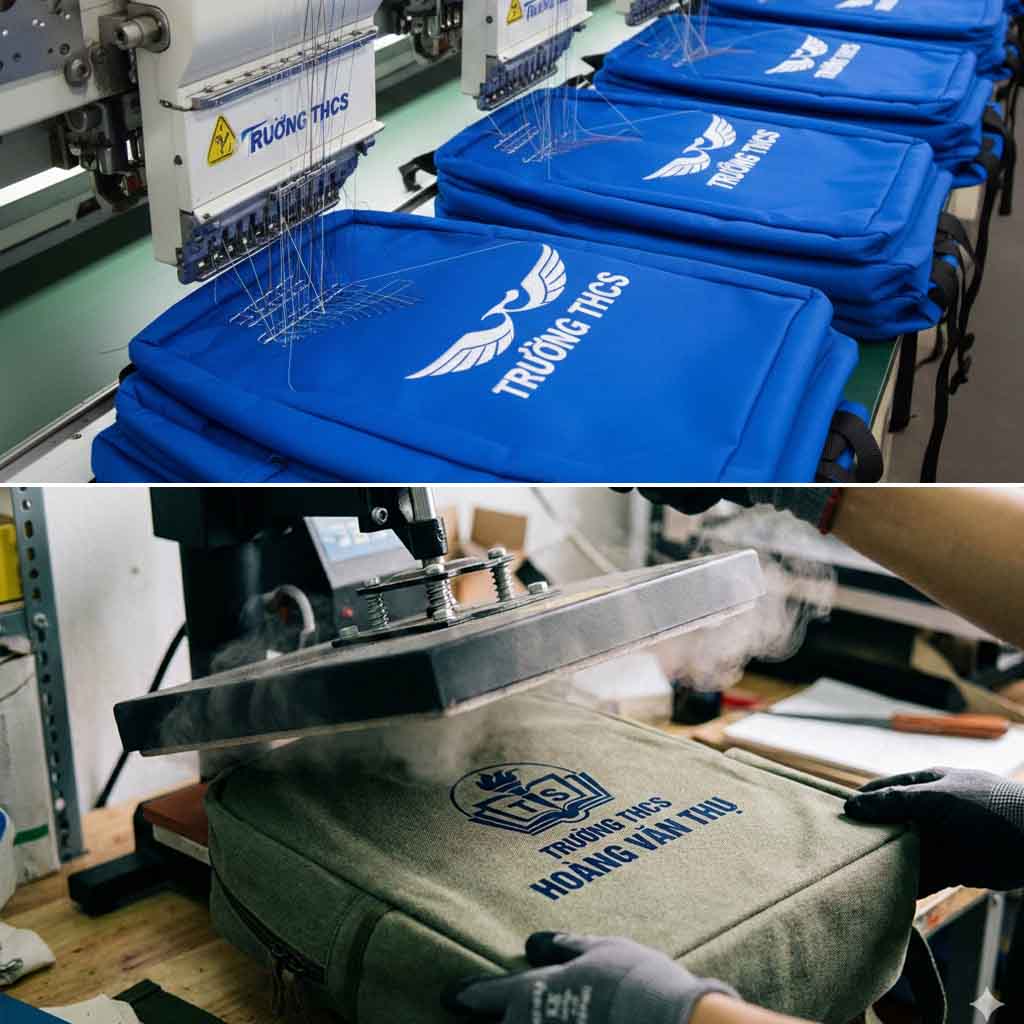 In logo hay thêu logo lên balo học sinh – nên chọn cách nào?