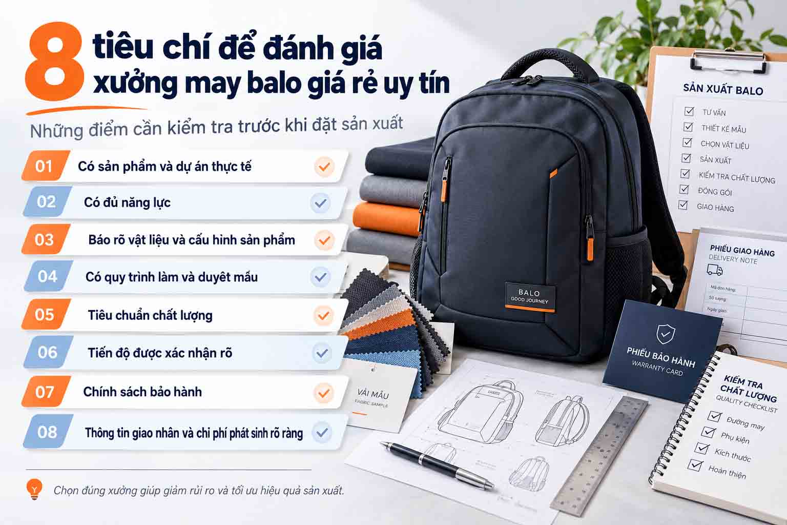 Cách Chọn Xưởng May Balo Theo Yêu Cầu Trước Khi Đặt Sản Xuất 5 8 tiêu chí để đánh giá xưởng may balo giá rẻ uy tín