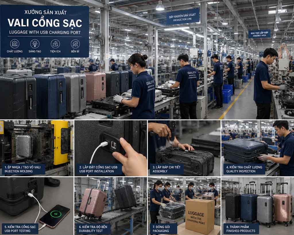 Sản Xuất Vali Cổng Sạc Theo Yêu Cầu Uy Tín, Chất Lượng Cao 6 Quy trình sản xuất vali cổng sạc tại xưởng