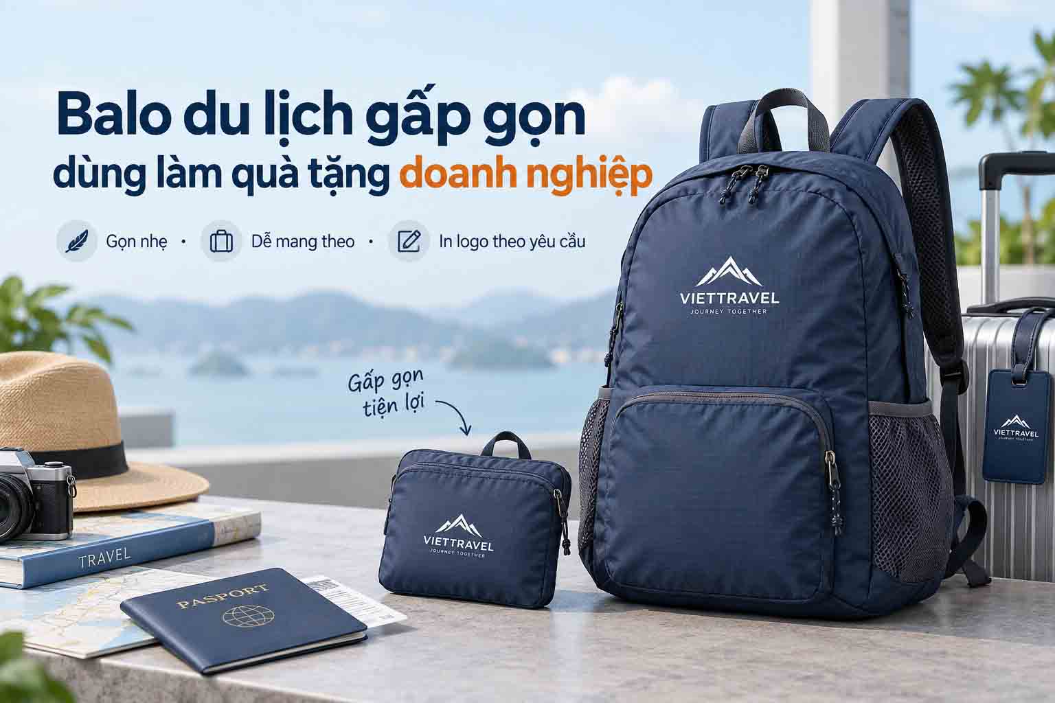 Balo du lịch gấp gọn dùng làm quà tặng doanh nghiệp