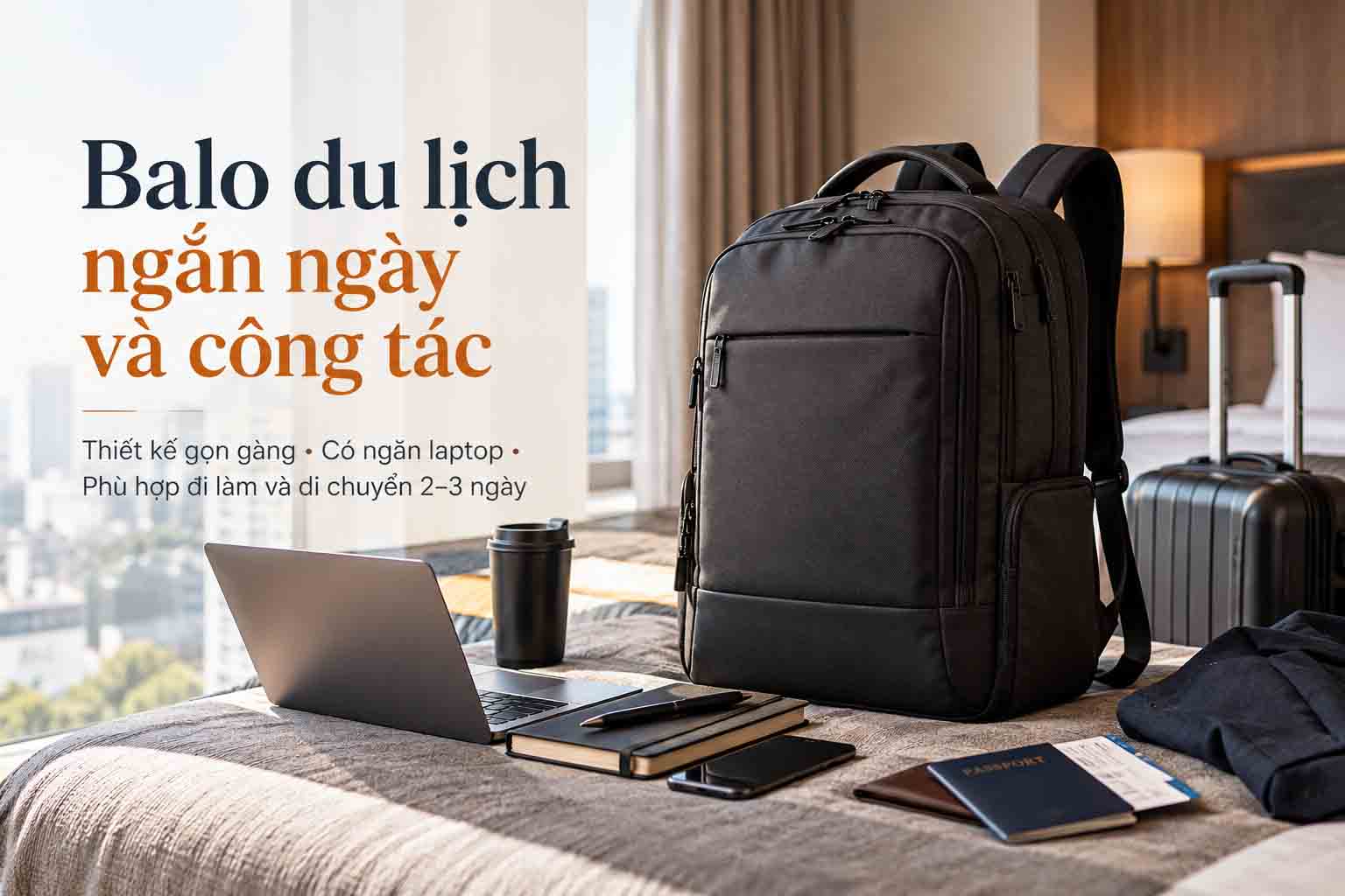 Balo du lịch ngắn ngày và công tác có ngăn laptop