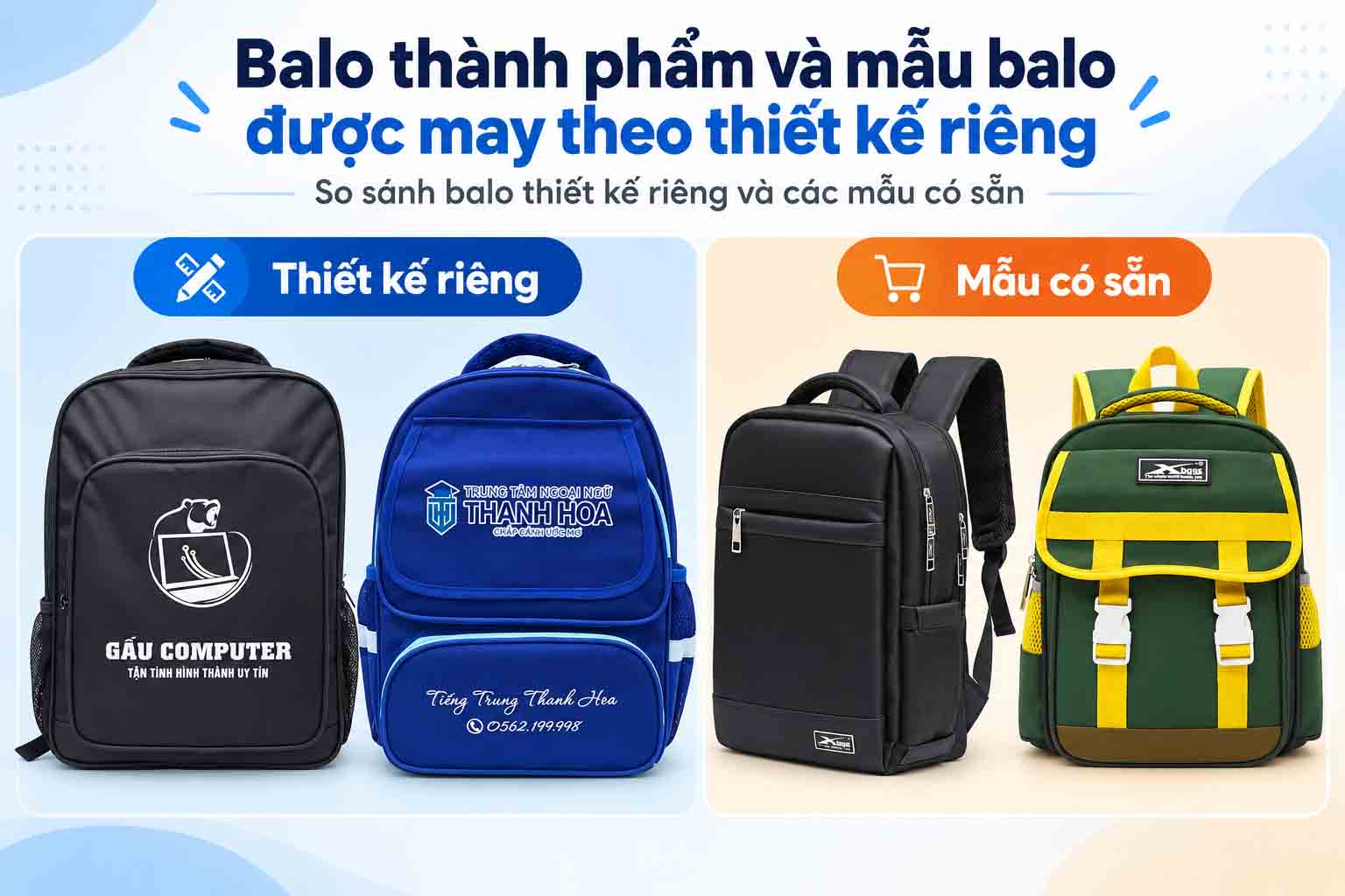 May Balo Số Lượng Ít Tại Xưởng May Balo Giá Rẻ Trung Nguyên 4 Balo thành phẩm có sẵn và mẫu balo được may theo thiết kế riêng tại Trung Nguyên