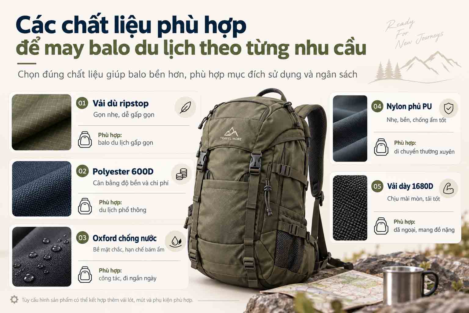 Các chất liệu phù hợp để may balo du lịch theo từng nhu cầu