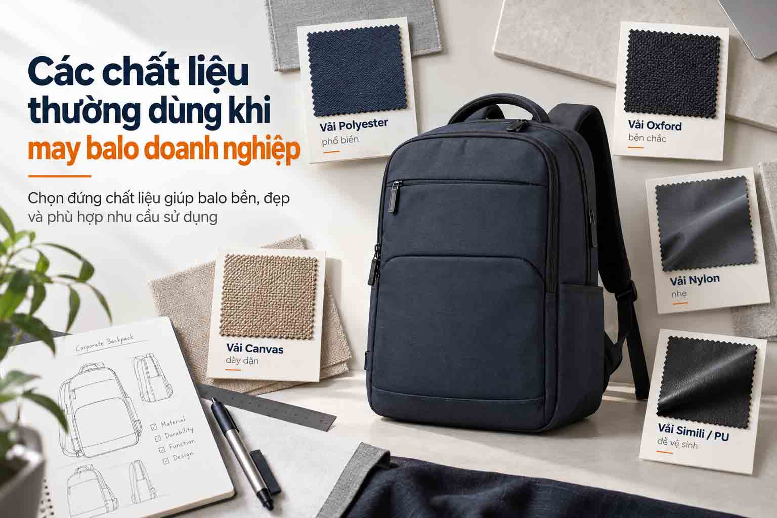 Các chất liệu thường dùng khi may balo doanh nghiệp