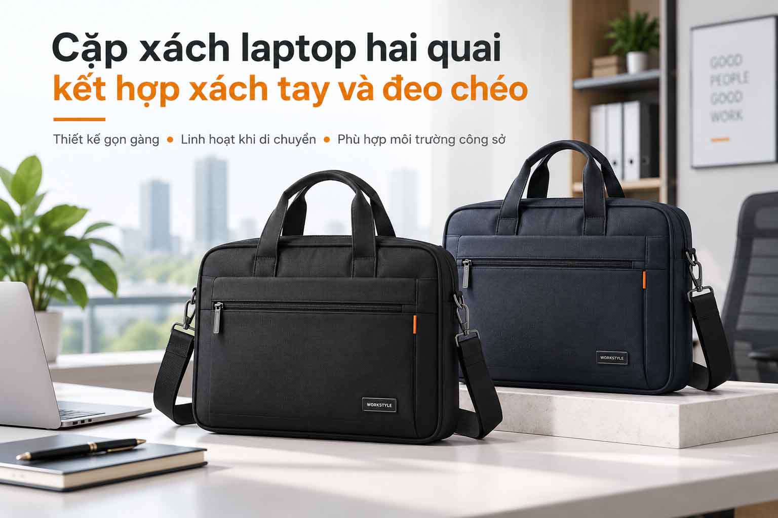 Cặp xách laptop hai quai kết hợp xách tay và đeo chéo