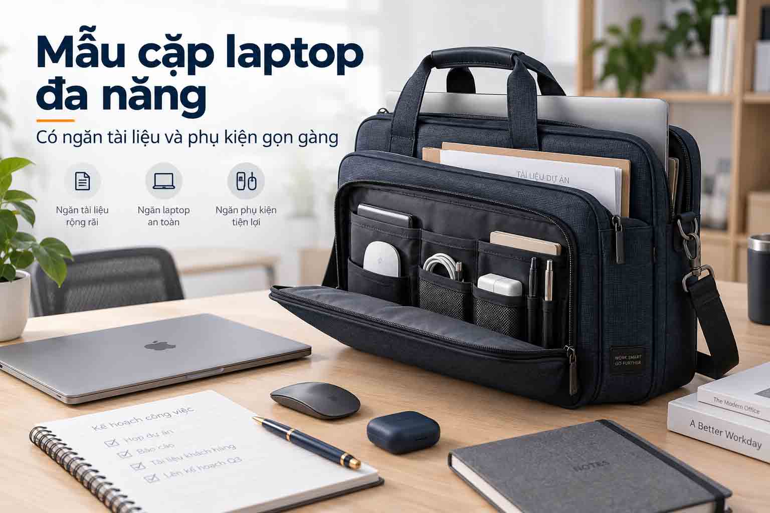 Mẫu cặp laptop đa năng với ngăn tài liệu và phụ kiện