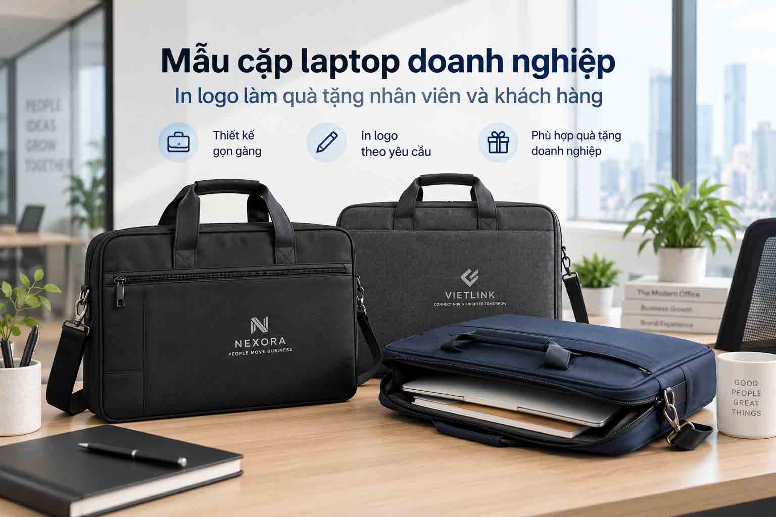 Mẫu cặp laptop doanh nghiệp in logo làm quà tặng nhân viên và khách hàng