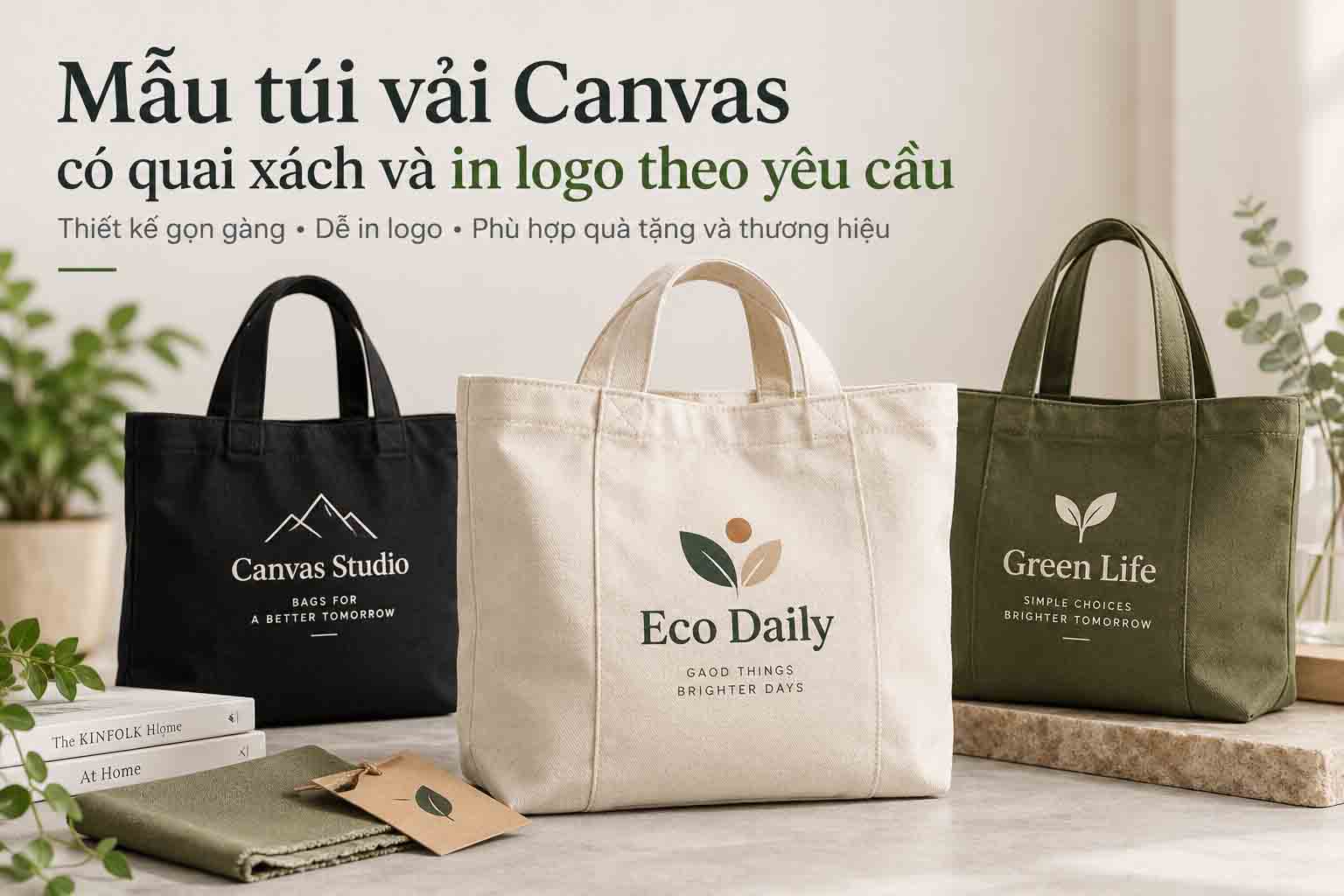 Mẫu túi vải Canvas có quai xách và in logo theo yêu cầu