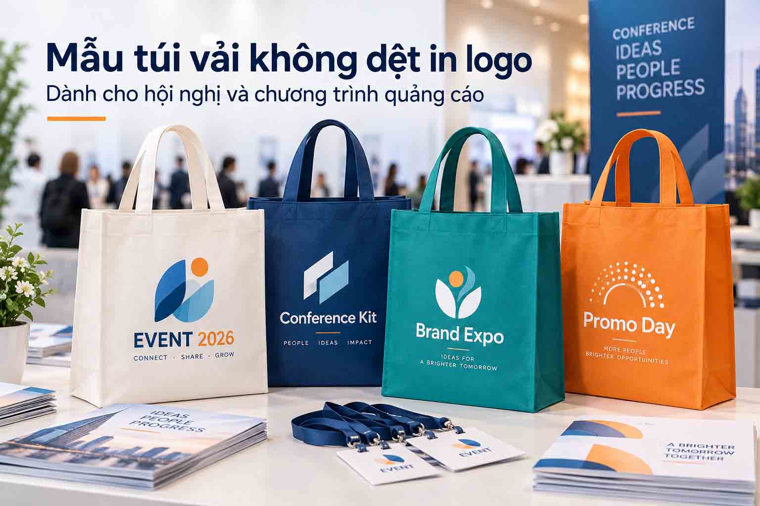Mẫu túi vải không dệt in logo dành cho hội nghị và chương trình quảng cáo