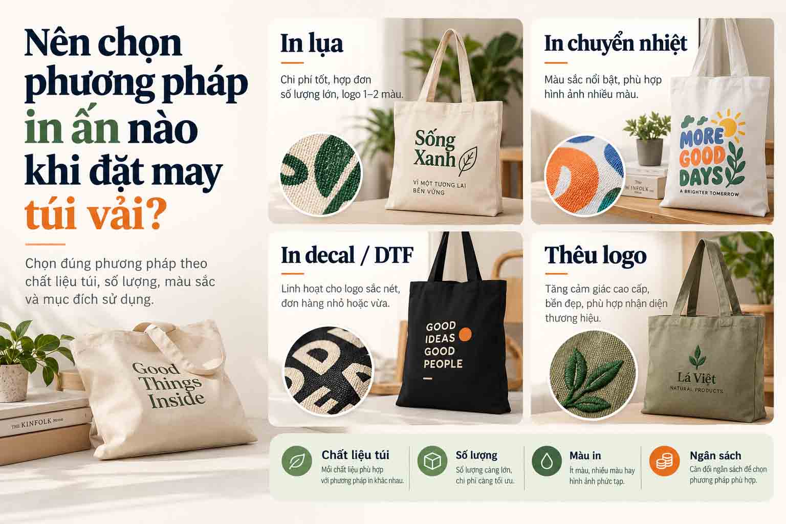 Nên chọn phương án in ấn nào khi may túi vải