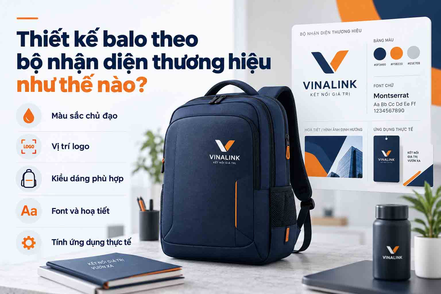 Chi tiết logo doanh nghiệp trên balo theo bộ nhận diện thương hiệu